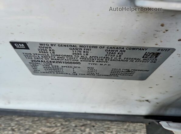 2GNALCEK2H1568085 2017 CHEVROLET EQUINOX Белый Вид наклейки с VIN-кодом