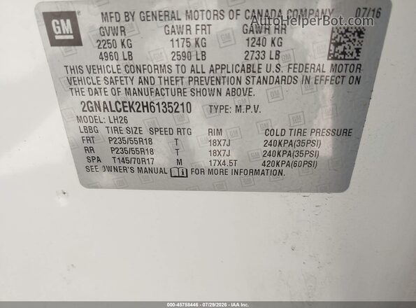 2GNALCEK2H6135210 2017 CHEVROLET EQUINOX White ძრავის განყოფილების ხედი