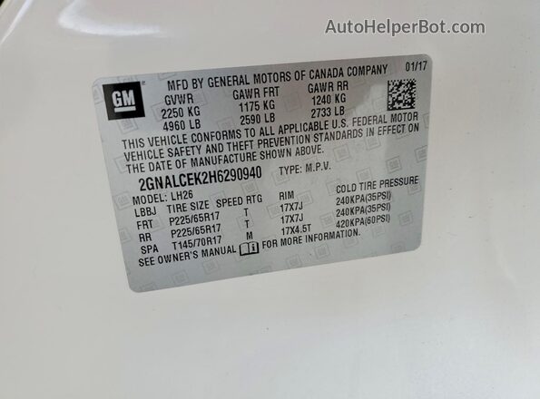 2GNALCEK2H6290940 2017 CHEVROLET EQUINOX White Շարժիչի բաժամունքի տեսք