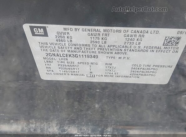 2GNALCEK3G1119349 2016 CHEVROLET EQUINOX Black Widok komory silnika