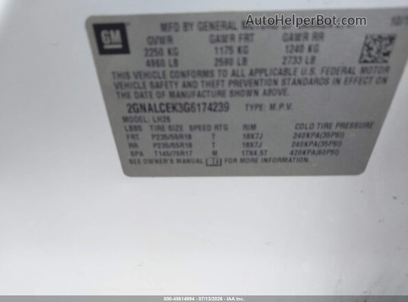 2GNALCEK3G6174239 2016 CHEVROLET EQUINOX Белый Вид подкапотного пространства