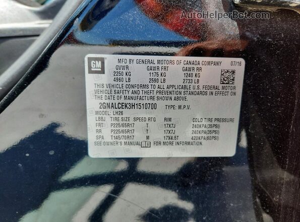 2GNALCEK3H1510700 2017 CHEVROLET EQUINOX Black VIN კოდის სტიკერის ხედი