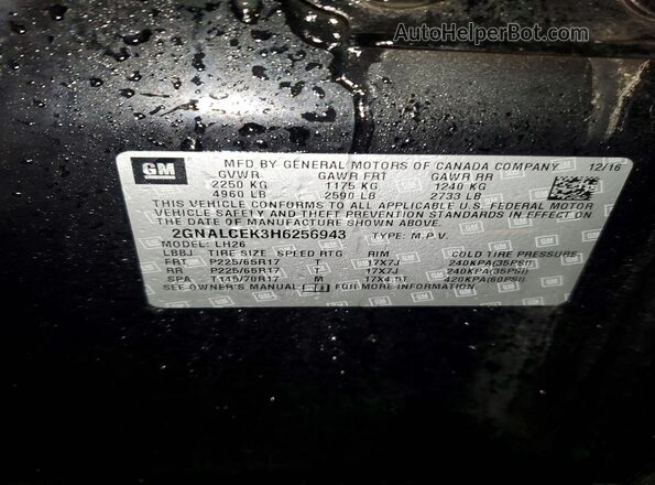 2GNALCEK3H6256943 2017 CHEVROLET EQUINOX Black 360 interior view