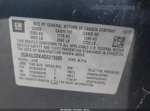 2GNALCEK4G6213985 2016 CHEVROLET EQUINOX Brown ძრავის განყოფილების ხედი