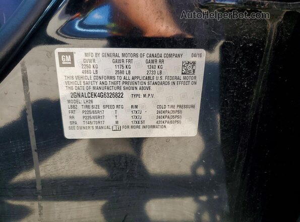 2GNALCEK4G6326822 2016 CHEVROLET EQUINOX Black 360 interior view