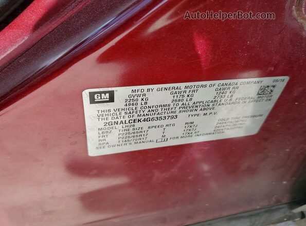 2GNALCEK4G6353793 2016 CHEVROLET EQUINOX Burgundy 360 interior view