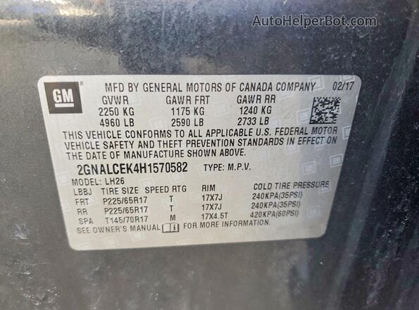 2GNALCEK4H1570582 2017 CHEVROLET EQUINOX Gray Панорамний вид салону 360°