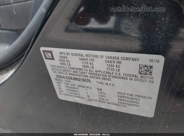 2GNALCEK4H6216676 2017 CHEVROLET EQUINOX Черный Вид подкапотного пространства