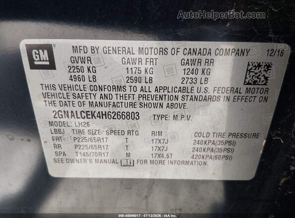 2GNALCEK4H6266803 2017 CHEVROLET EQUINOX Navy Engine compartment view