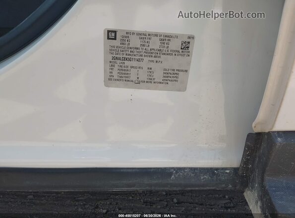 2GNALCEK5G1114377 2016 CHEVROLET EQUINOX White Շարժիչի բաժամունքի տեսք