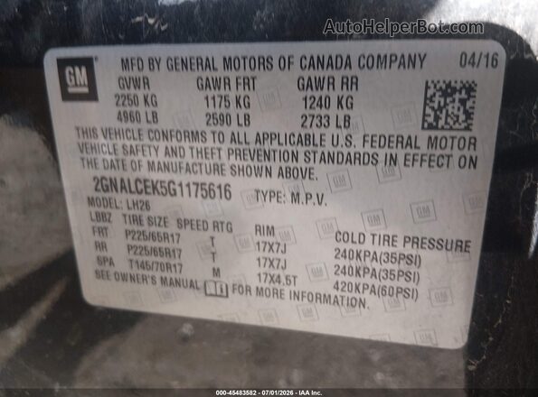 2GNALCEK5G1175616 2016 CHEVROLET EQUINOX Черный Вид подкапотного пространства