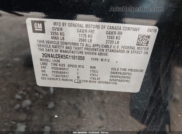 2GNALCEK5G1181058 2016 CHEVROLET EQUINOX Black Engine compartment view