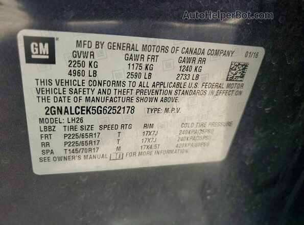 2GNALCEK5G6252178 2016 CHEVROLET EQUINOX Gray Widok wnętrza 360 stopni