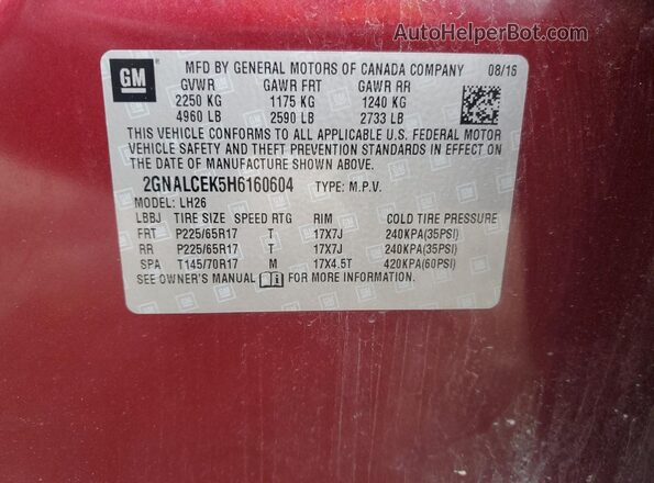 2GNALCEK5H6160604 2017 CHEVROLET EQUINOX Burgundy VIN կոդի պիտակի տեսք