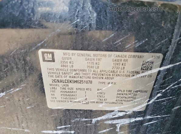 2GNALCEK5H6251078 2017 CHEVROLET EQUINOX Black Widok naklejki z numerem VIN