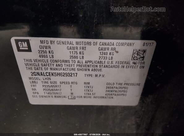 2GNALCEK5H6293217 2017 CHEVROLET EQUINOX Black Շարժիչի բաժամունքի տեսք
