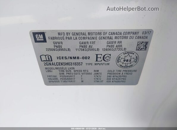 2GNALCEK5H6318357 2017 CHEVROLET EQUINOX Белый Вид подкапотного пространства