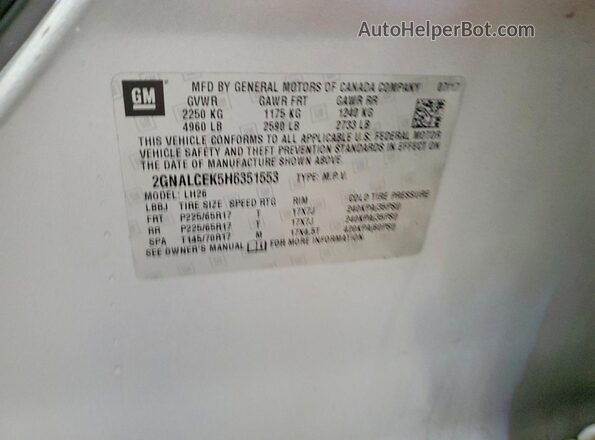 2GNALCEK5H6351553 2017 CHEVROLET EQUINOX Silver Vista de la etiqueta del VIN