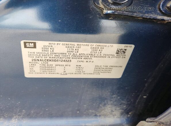 2GNALCEK6G6124323 2016 CHEVROLET EQUINOX Blue VIN կոդի պիտակի տեսք