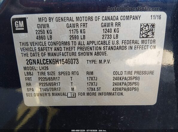 2GNALCEK6H1546073 2017 CHEVROLET EQUINOX Blue Engine compartment view