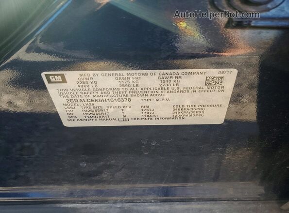 2GNALCEK6H1616378 2017 CHEVROLET EQUINOX Черный Вид наклейки с VIN-кодом