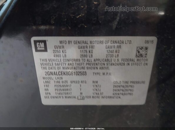2GNALCEK8G6102503 2016 CHEVROLET EQUINOX Navy Engine compartment view