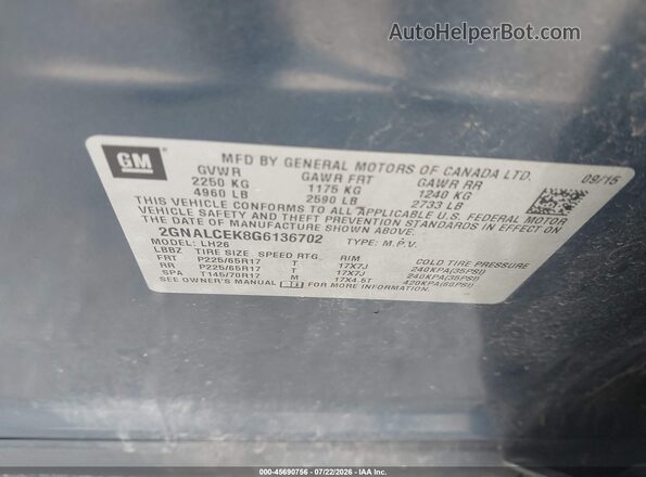2GNALCEK8G6136702 2016 CHEVROLET EQUINOX Blue Շարժիչի բաժամունքի տեսք