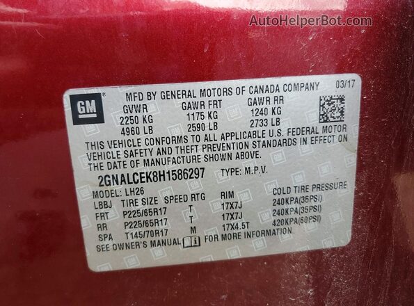 2GNALCEK8H1586297 2017 CHEVROLET EQUINOX Бордовый Вид подкапотного пространства