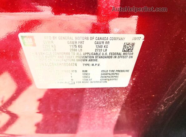 2GNALCEK8H1604474 2017 CHEVROLET EQUINOX Burgundy VIN կոդի պիտակի տեսք