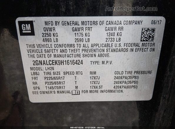 2GNALCEK9H1616424 2017 CHEVROLET EQUINOX Black Engine compartment view