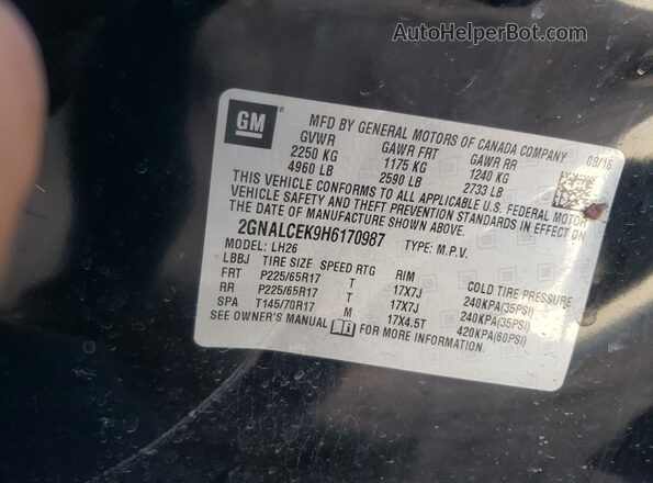 2GNALCEK9H6170987 2017 CHEVROLET EQUINOX Black VIN կոդի պիտակի տեսք