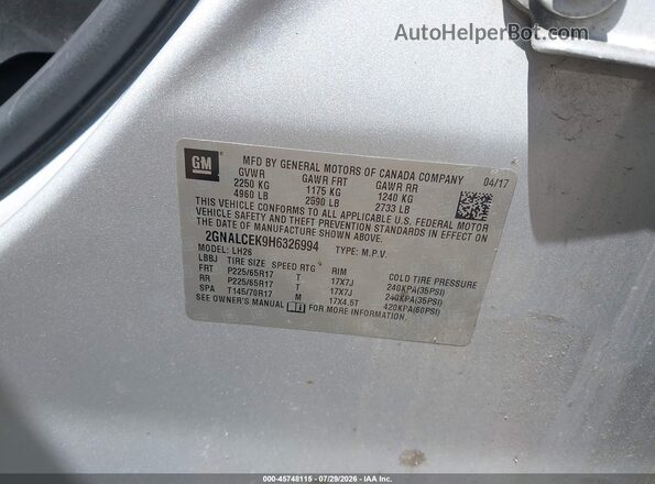2GNALCEK9H6326994 2017 CHEVROLET EQUINOX Silver Engine compartment view