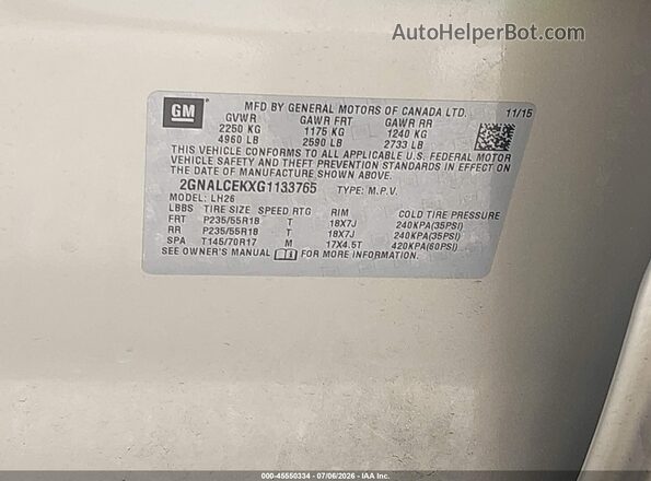 2GNALCEKXG1133765 2016 CHEVROLET EQUINOX Tan Вид підкапотного простору
