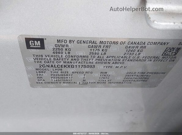 2GNALCEKXG1175093 2016 CHEVROLET EQUINOX Silver Вид підкапотного простору