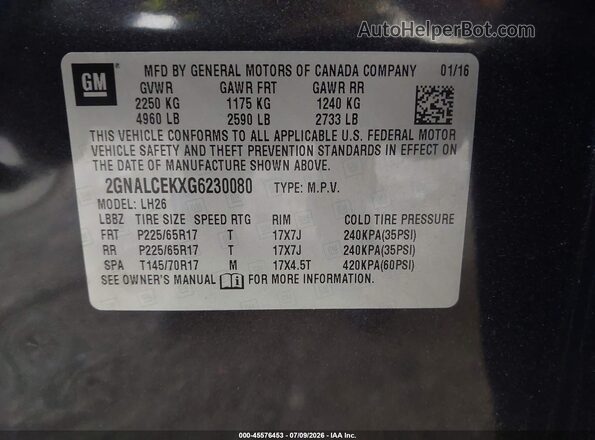 2GNALCEKXG6230080 2016 CHEVROLET EQUINOX Black Շարժիչի բաժամունքի տեսք