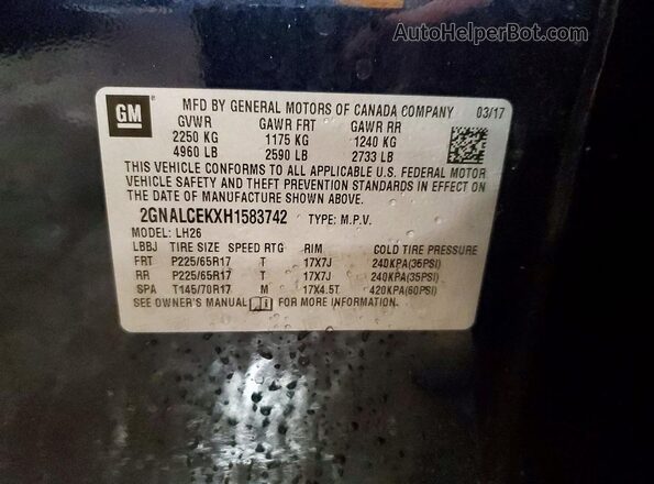 2GNALCEKXH1583742 2017 CHEVROLET EQUINOX Blue Вид наклейки з VIN-кодом