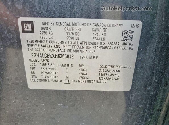 2GNALCEKXH6265042 2017 CHEVROLET EQUINOX Gray Widok naklejki z numerem VIN