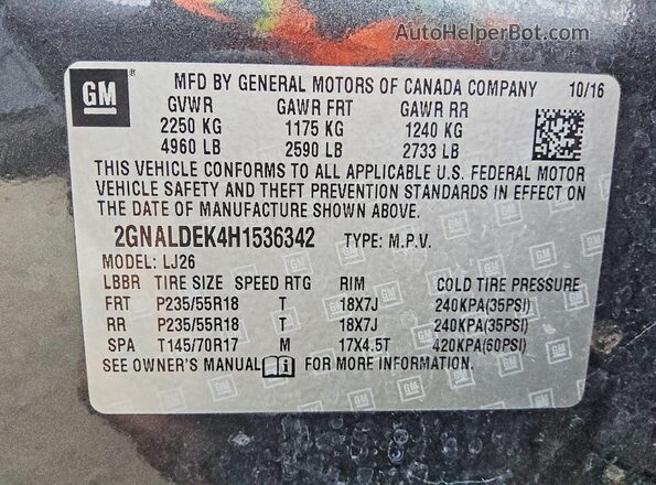 2GNALDEK4H1536342 2017 CHEVROLET EQUINOX Gray VIN sticker view