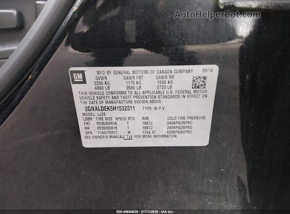 2GNALDEK5H1532011 2017 CHEVROLET EQUINOX Black Widok komory silnika
