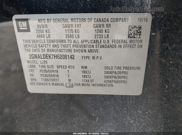 2GNALDEK7H6208142 2017 CHEVROLET EQUINOX Black ძრავის განყოფილების ხედი