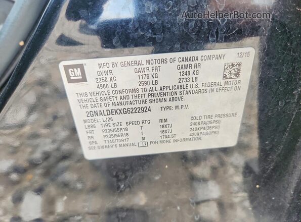 2GNALDEKXG6222924 2016 CHEVROLET EQUINOX Black VIN կոդի պիտակի տեսք