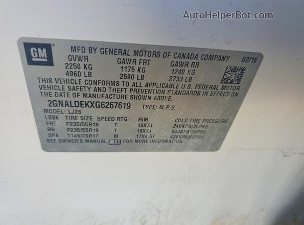 2GNALDEKXG6267619 2016 CHEVROLET EQUINOX White Vista de la etiqueta del VIN
