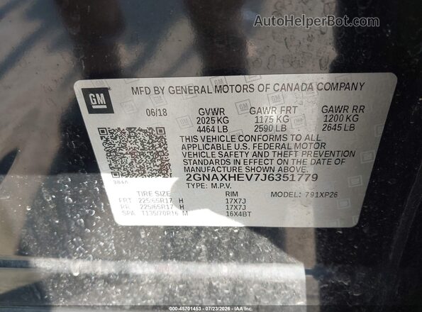 2GNAXHEV7J6351779 2018 CHEVROLET EQUINOX Черный Вид подкапотного пространства