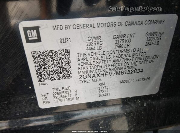 2GNAXHEV7M6152834 2021 CHEVROLET EQUINOX Черный Вид подкапотного пространства