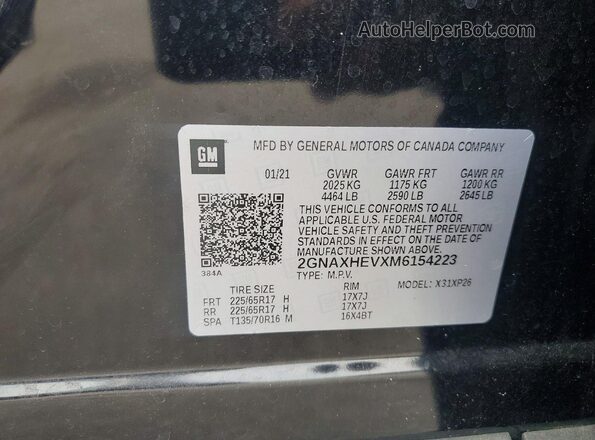2GNAXHEVXM6154223 2021 CHEVROLET EQUINOX Black VIN sticker view