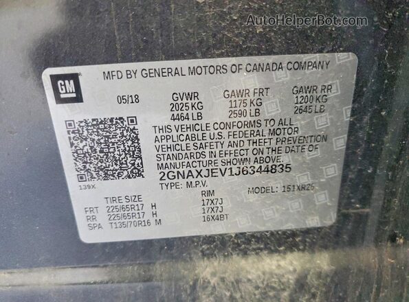 2GNAXJEV1J6344835 2018 CHEVROLET EQUINOX Серый Панорамный вид салона 360°
