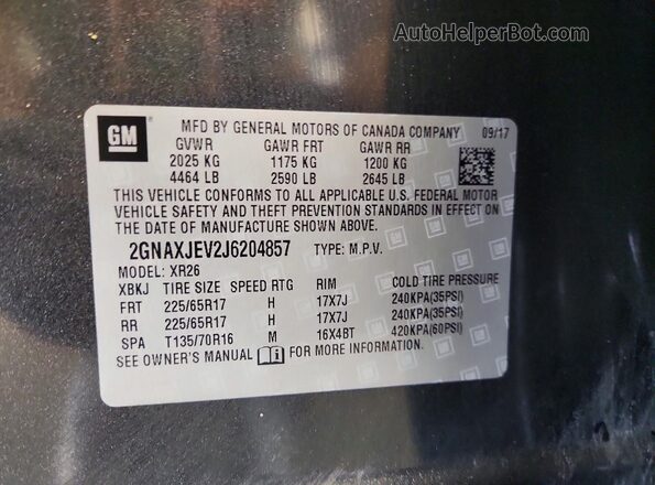 2GNAXJEV2J6204857 2018 CHEVROLET EQUINOX Gray Շարժիչի բաժամունքի տեսք
