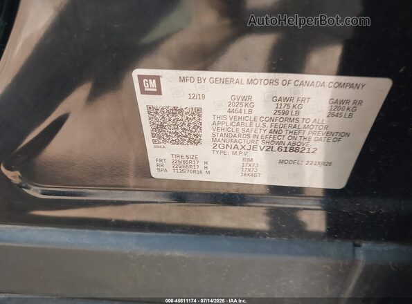 2GNAXJEV2L6188212 2020 CHEVROLET EQUINOX Black Vista del compartimento del motor