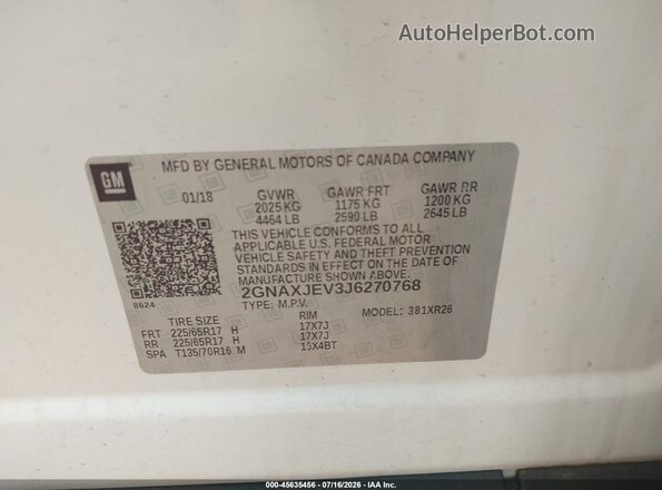 2GNAXJEV3J6270768 2018 CHEVROLET EQUINOX White Շարժիչի բաժամունքի տեսք