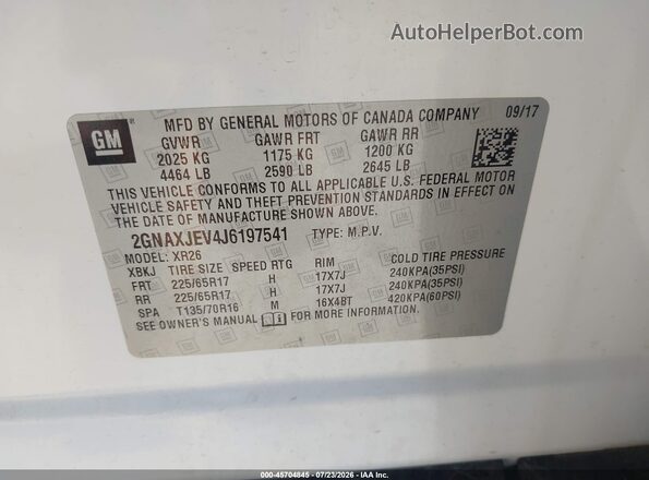2GNAXJEV4J6197541 2018 CHEVROLET EQUINOX White Вид підкапотного простору